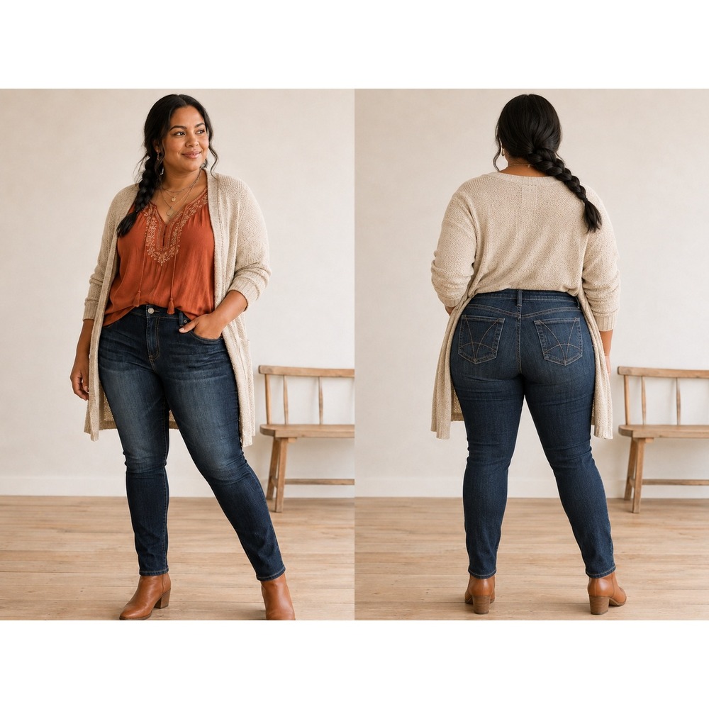 Boho Minimalist Sleek Modern Kut Ursula Ankle Skinny Medium Wash Denim 16 Jeans